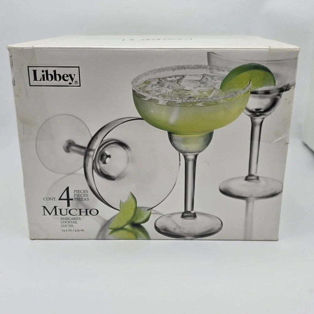 Libbey Mucho Margarita Glass Set 4pc 14.5oz Clear Glass Stemmed Barware Cocktail